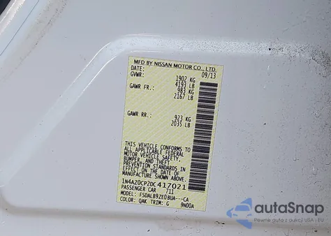 2013 Nissan Leaf S z USA, uszkodzony, nr VIN 1N4AZ0CP2DC417021